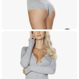 Roma Confidential Knit  Romper Womens Plus Size 3XL Ribbed Snap Button Cozy GRAY